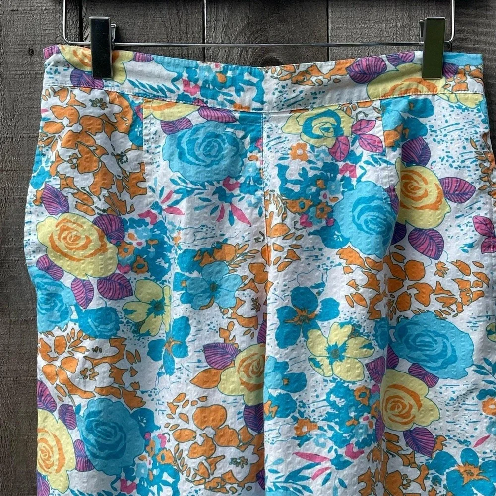 VTG Capacity Capri Set 80s Cotton Matching Floral Print High Rise Colorful Beach